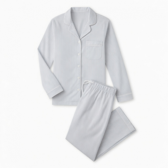 White Striped Button Women's Pajamas