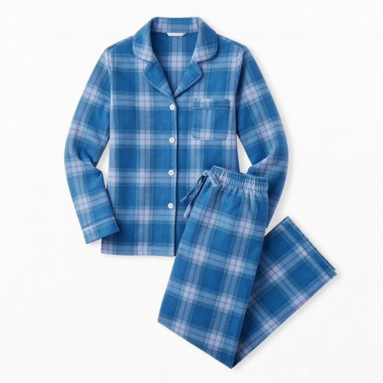 Blue Fleece Plaid Women's Pajamas