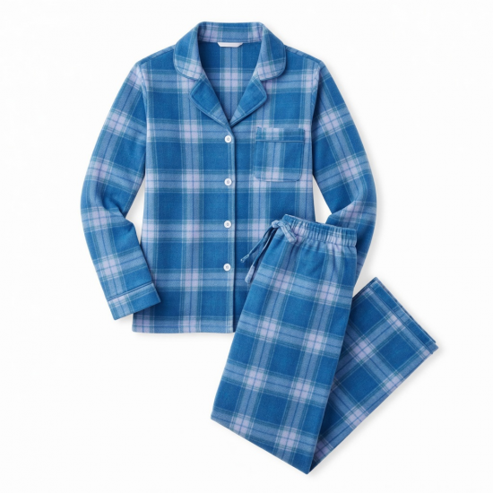 Blue Fleece Plaid Women's Pajamas