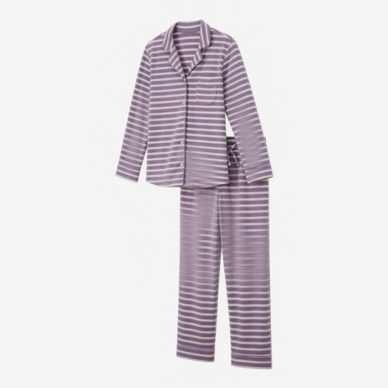 Fleece Striped Button Women's Pajamas