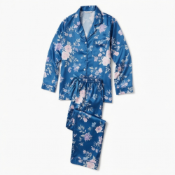 Blue Satin Floral Women's Pajamas