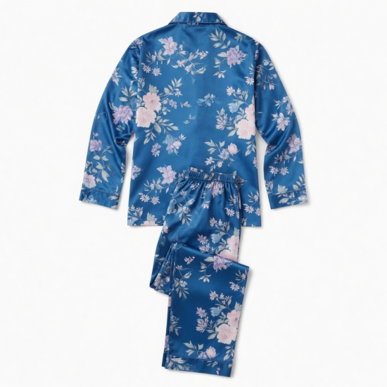Blue Satin Floral Women's Pajamas