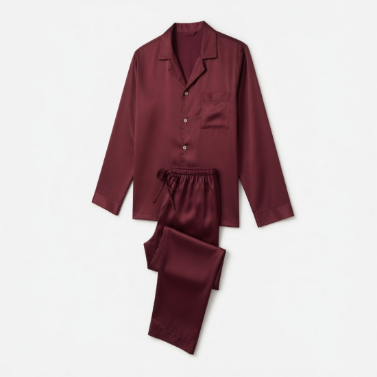 Burgundy Satin Silk Men's Pajamas