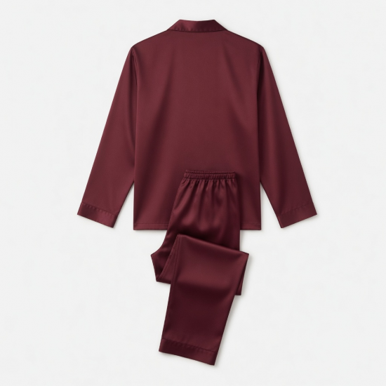 Burgundy Satin Silk Men's Pajamas
