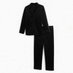 Black Velvet Polka Dot Women's Pajama Set
