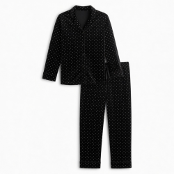 Black Velvet Polka Dot Women's Pajama Set