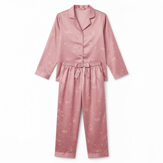 Pink Satin Print Pajamas