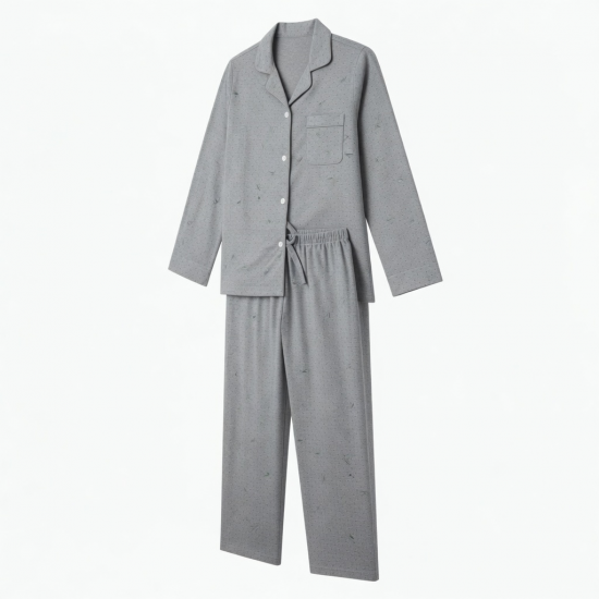 Grey Cotton Print Unisex Pajamas