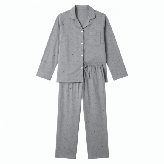 Grey Cotton Print Unisex Pajamas