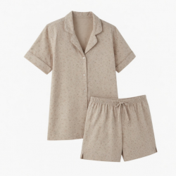 Beige Print Short Women's Pajama Set