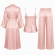 Women Fashion Three-Piece Pajamas Sets Soft Silk Sleepwear Plus Size XS-5XL