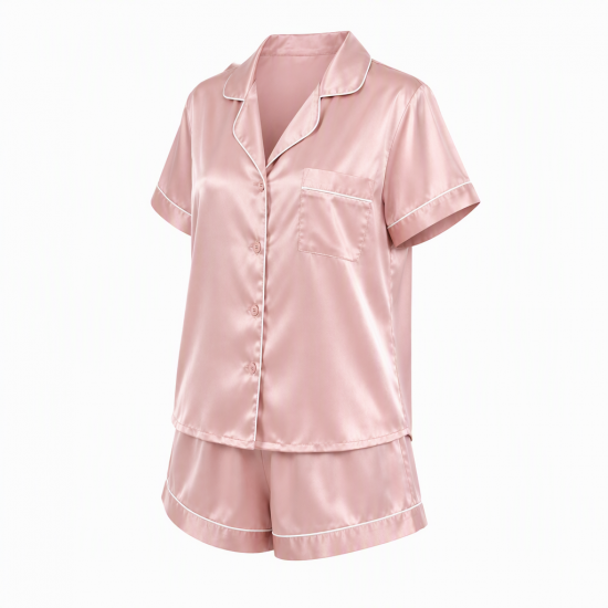 Summer Fashion Women Two Pieces Sleepwear Soft Silk Casual Pajama Sets()