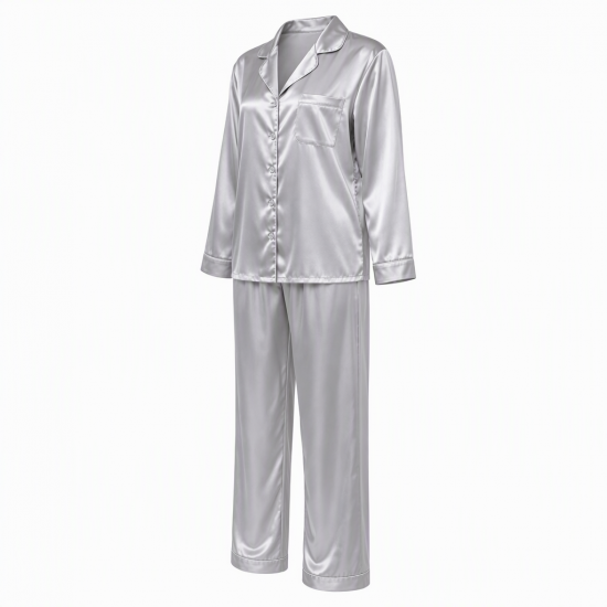 Fashion Unisex Satin Nightgown Top Pants Soft Silk Casual Pajama Sets Couple Sleepwear(XS-5XL)