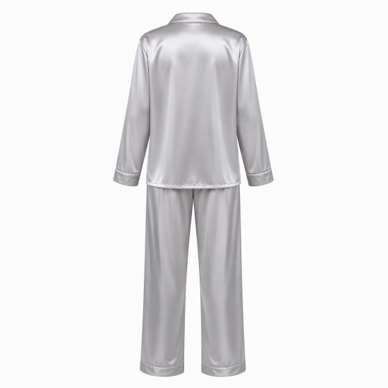 Fashion Unisex Satin Nightgown Top Pants Soft Silk Casual Pajama Sets Couple Sleepwear(XS-5XL)