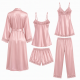Women Nightgowns Pyjamas Set of Satin Fabric Breathable Pajamas with Robes 5 PCS Sleepwear Lounge Wear