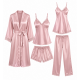 Women Nightgowns Pyjamas Set of Satin Fabric Breathable Pajamas with Robes 5 PCS Sleepwear Lounge Wear