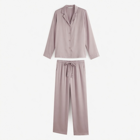 Fashion Women Two Pieces Sleepwear Soft Silk Casual Pajama Sets