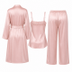 3Pcs Suits Women's Fashion Ice Silk Pajamas Set Soft Sleepwear Cami Nightwear with Robe Pant（Plus Size XS-5XL）