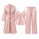 3Pcs Suits Women's Fashion Ice Silk Pajamas Set Soft Sleepwear Cami Nightwear with Robe Pant（Plus Size XS-5XL）