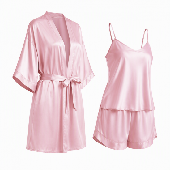Women Fashion Soft Satin Two-Piece Pajamas Sets Ice Silk Nightgown Sleepwear（Plus Size XS-5XL）