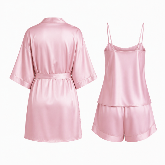 Women Fashion Soft Satin Two-Piece Pajamas Sets Ice Silk Nightgown Sleepwear（Plus Size XS-5XL）
