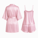 Women Fashion Soft Satin Two-Piece Pajamas Sets Ice Silk Nightgown Sleepwear（Plus Size XS-5XL）