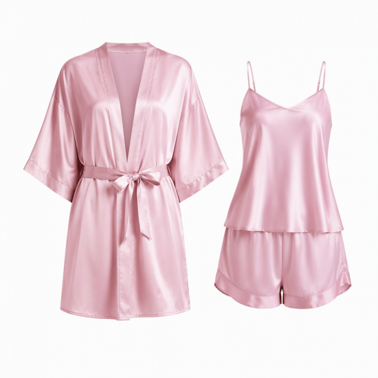 Women Fashion Soft Satin Two-Piece Pajamas Sets Ice Silk Nightgown Sleepwear（Plus Size XS-5XL）