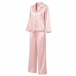 Cute Women's Silk Satin Pajamas Lapel Cardigan Top Elastic Waist Trousers Comfortable Set sleepwear Homewear