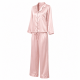 Cute Women's Silk Satin Pajamas Lapel Cardigan Top Elastic Waist Trousers Comfortable Set sleepwear Homewear