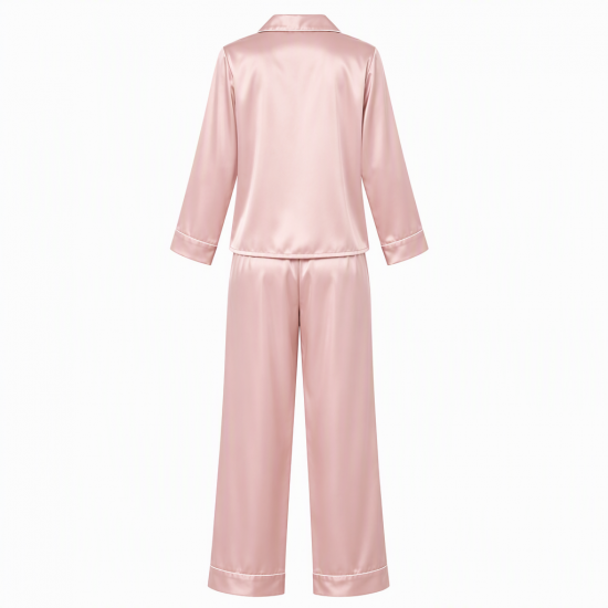Cute Women's Silk Satin Pajamas Lapel Cardigan Top Elastic Waist Trousers Comfortable Set sleepwear Homewear
