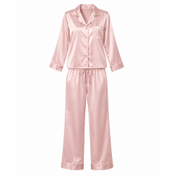 Cute Women's Silk Satin Pajamas Lapel Cardigan Top Elastic Waist Trousers Comfortable Set sleepwear Homewear
