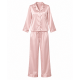 Cute Women's Silk Satin Pajamas Lapel Cardigan Top Elastic Waist Trousers Comfortable Set sleepwear Homewear