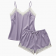 Women Fashion Soft Satin Two-Piece Pajamas Sets Ice Silk Lace Nightgown Sleepwear（ XS-5XL）