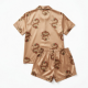 Fashion Men Women Short Sleeve Silk Pajamas Highly Privileged Dragon Design Two-piece Sleepwear Satin Set ()