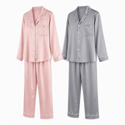 Couple Pajamas Women's Imitation Silk Men's Long Sleeve Set Ice Large Size Loungewear