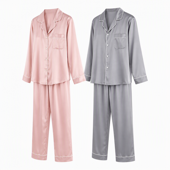 Couple Pajamas Women's Imitation Silk Men's Long Sleeve Set Ice Large Size Loungewear