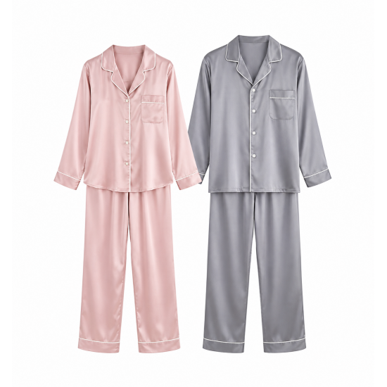 Couple Pajamas Women's Imitation Silk Men's Long Sleeve Set Ice Large Size Loungewear