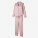 Lapel Button Up Long Sleeve Shirt Pant Cute Heart Print Pajamas for Womens