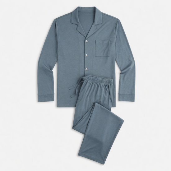 Men's Modal Cotton Long Sleeve Pajama Set, Anti-Mite, Lightweight Loungewear with Pockets