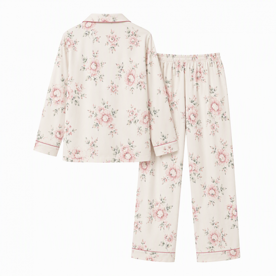Floral Print Pajamas Set, Long Sleeve Buttons Top & Elastic Waistband Pants, Women's Sleepwear Loungewear