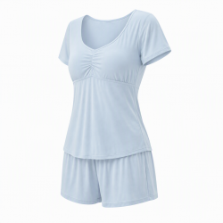Cooling Pajama Set with Built-in Bra Summer Short Sleeve & Shorts/Long Pants Silk-like Loungewear for Women