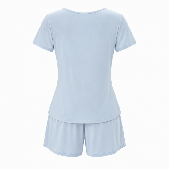 Cooling Pajama Set with Built-in Bra Summer Short Sleeve & Shorts/Long Pants Silk-like Loungewear for Women