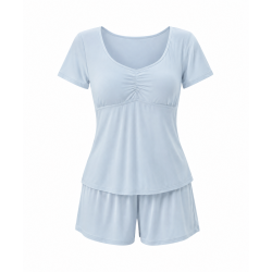 Cooling Pajama Set with Built-in Bra Summer Short Sleeve & Shorts/Long Pants Silk-like Loungewear for Women