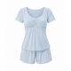Cooling Pajama Set with Built-in Bra Summer Short Sleeve & Shorts/Long Pants Silk-like Loungewear for Women