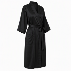 Black Style Bathrobe for Women, Summer Couple, Thin Nightgown Men, Seven Quarter Sleeve Pajamas