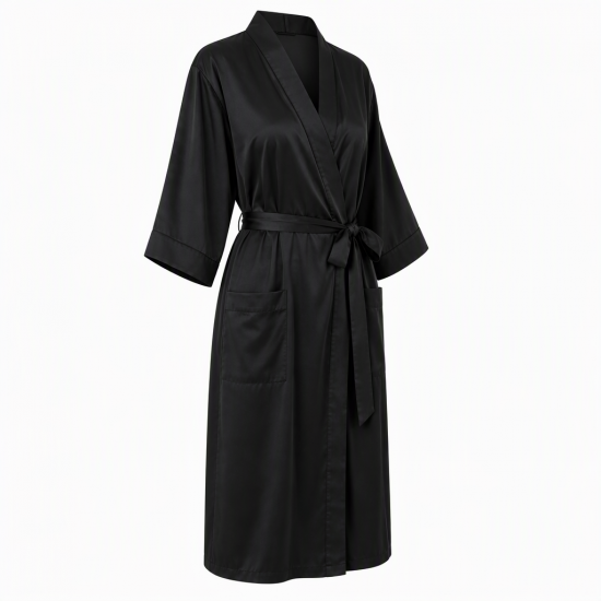 Black Style Bathrobe for Women, Summer Couple, Thin Nightgown Men, Seven Quarter Sleeve Pajamas