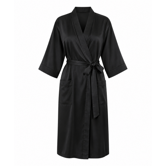 Black Style Bathrobe for Women, Summer Couple, Thin Nightgown Men, Seven Quarter Sleeve Pajamas