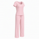 Women's Summer Pajama Set with Built-in Bra 100% Cotton Loungewear Short Sleeve Top & Pants Comfy Homewear Casual Outfit