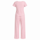 Women's Summer Pajama Set with Built-in Bra 100% Cotton Loungewear Short Sleeve Top & Pants Comfy Homewear Casual Outfit