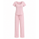 Women's Summer Pajama Set with Built-in Bra 100% Cotton Loungewear Short Sleeve Top & Pants Comfy Homewear Casual Outfit